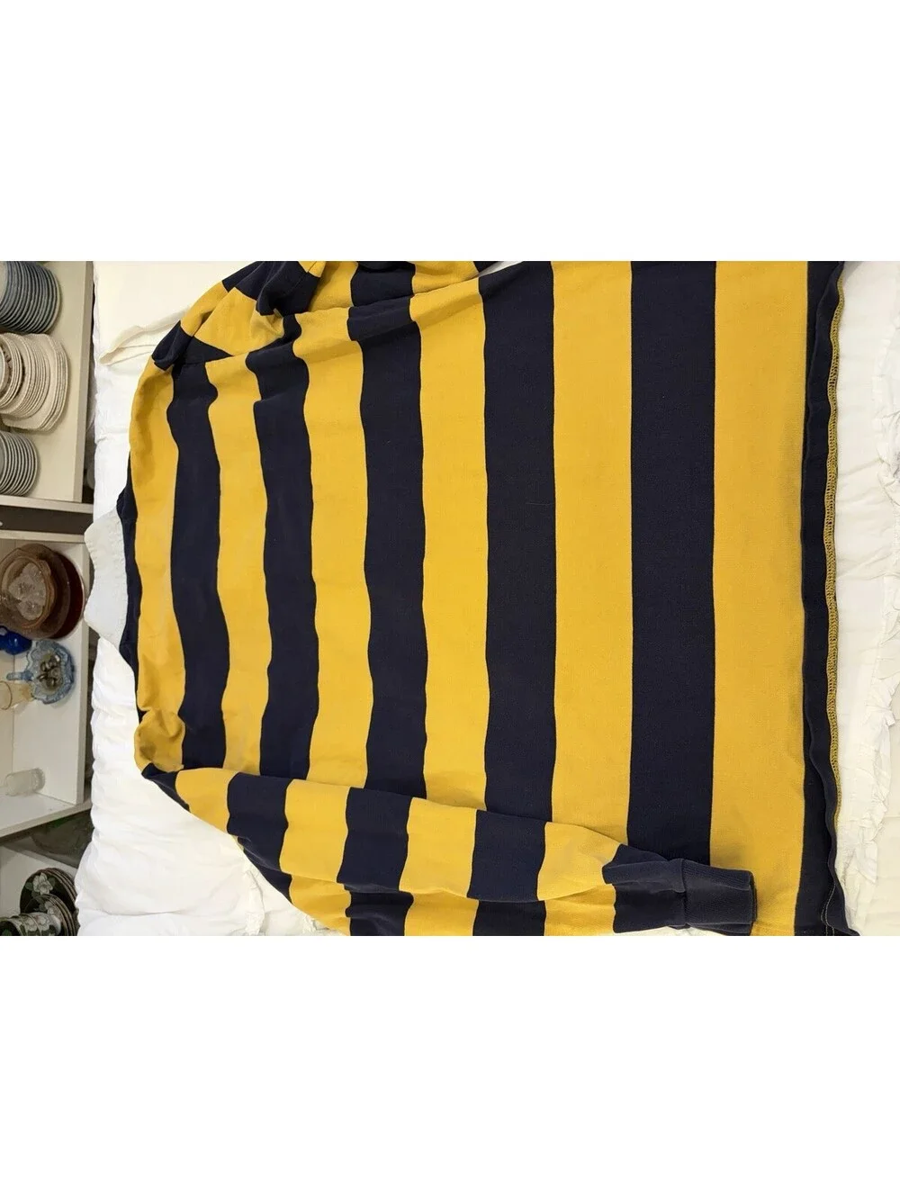 Vintage 90s J Crew Rugby Shirt Men's XLT Blue Yellow Striped Faded Well Worn